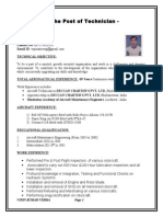 Resume For The Post of Technician - Helicopter: Vipin Kumar Verma