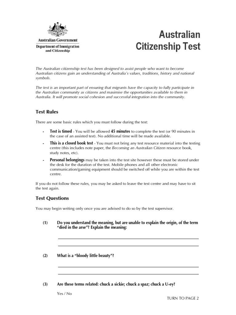 Australian Citizenship Test Overview | PDF | Citizenship | Foods