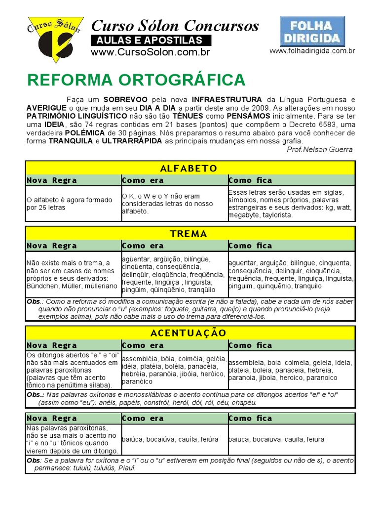 Resumo do Novo Acordo Ortográfico | PDF | Português (idioma) | Símbolos