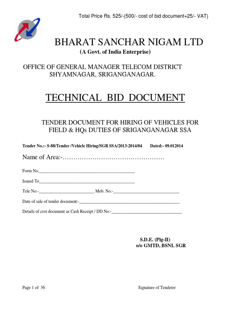 BSNL Vehicle Hiring Tender | PDF | Arbitral Tribunal | Guarantee