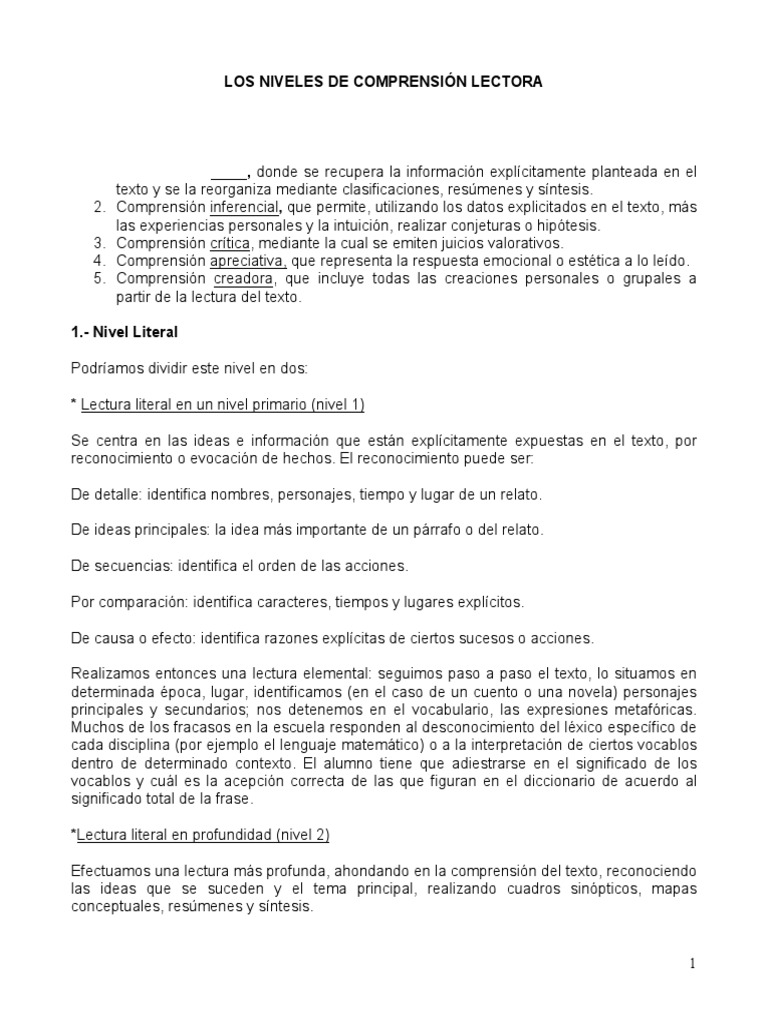Niveles de Lectura | PDF | Inferencia | Lectura (proceso)