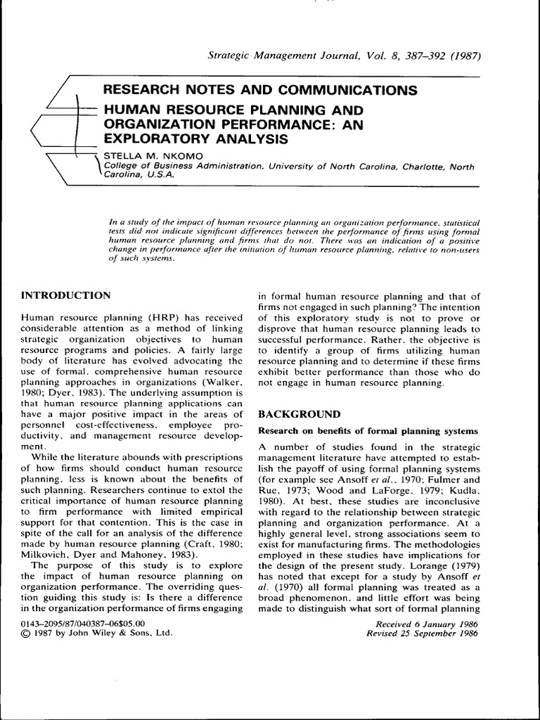 Markov Analysis Hypothesis Testing Human Resource Management Data