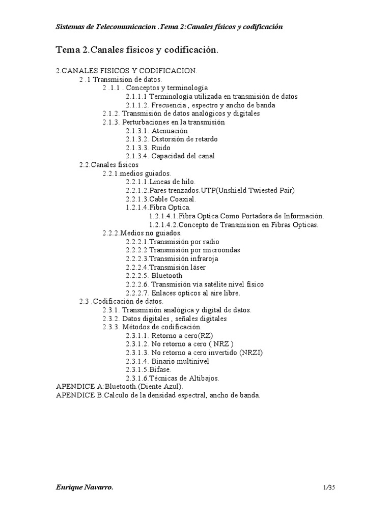 Canales Físicos y Codificación en Telecomunicaciones | PDF