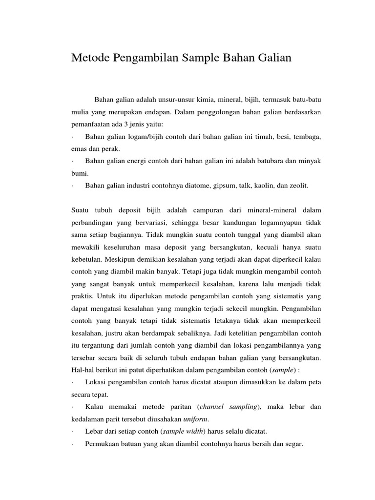 Metode Pengambilan Sample Bahan Galian | PDF