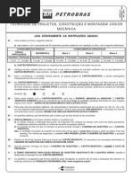 PROVA 12 - TÉCNICO DE PROJETOS, CONSTRUÇÃO E MONTAGEM JÚNIOR - MECÂNICA