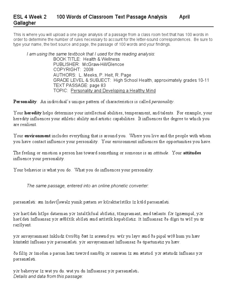 Classroom Text Passage Analysis for ESL | PDF | Cognitive Science ...