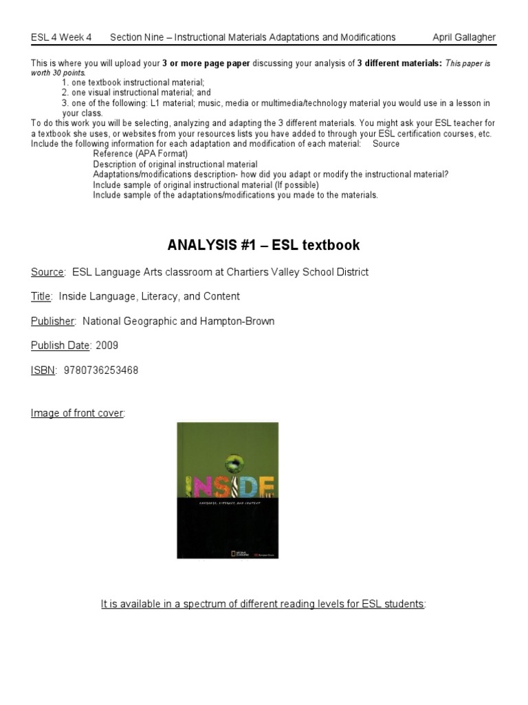 Adapting ESL Instructional Materials | PDF | English As A Second Or ...