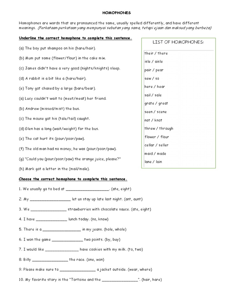 exercise unit 3 homophones linguistic morphology grammar