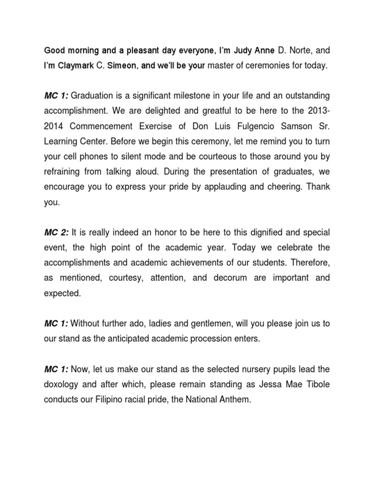 Graduation Script Pdf