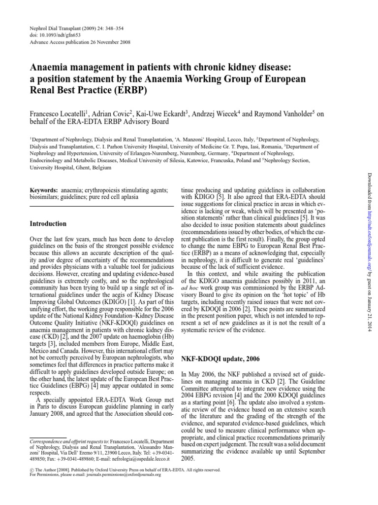 Anaemia Management in CKD Guidelines | PDF | Chronic Kidney Disease ...