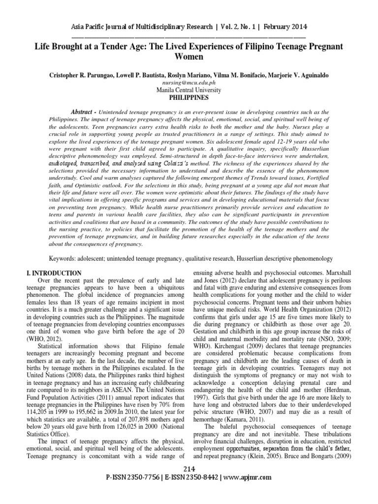 Filipino Teenage Pregnancy Experiences | PDF | Teenage Pregnancy ...