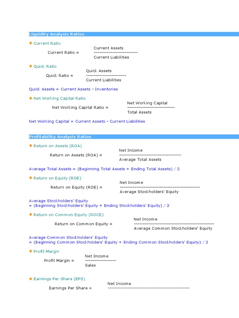 Liquidity Analysis Ratios | PDF | Working Capital | Revenue