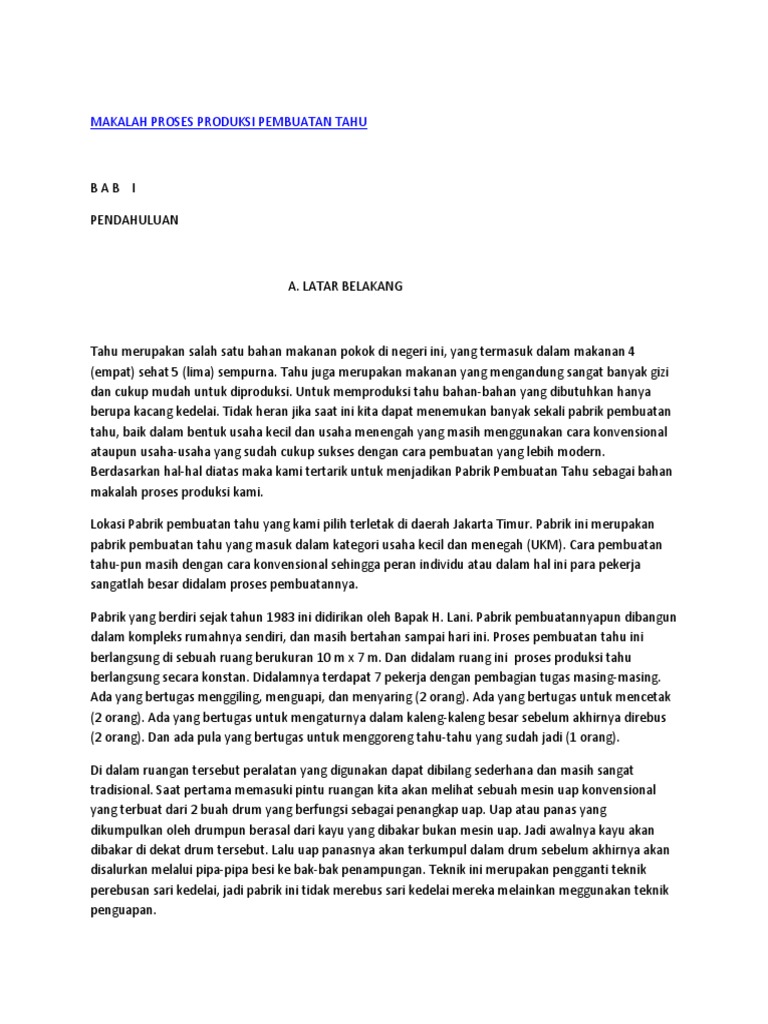 Makalah Proses Produksi Pembuatan Tahu
