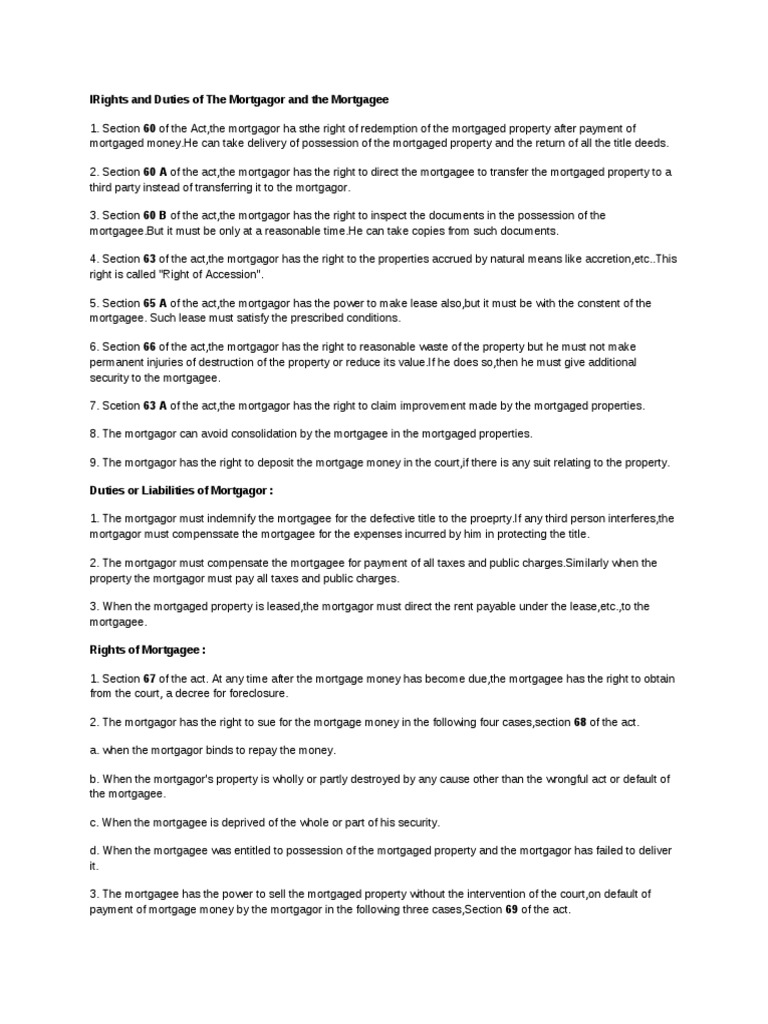 Rights and Duties of Mortgagor | PDF | Mortgage Law | Real Property Law
