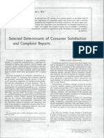 Selected Determinants of Consumer Satisfaction and Complaint Reports