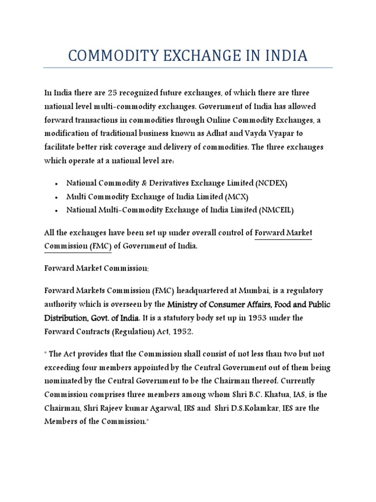 Commodity Exchange in India PDF Commodity Markets Futures Exchange