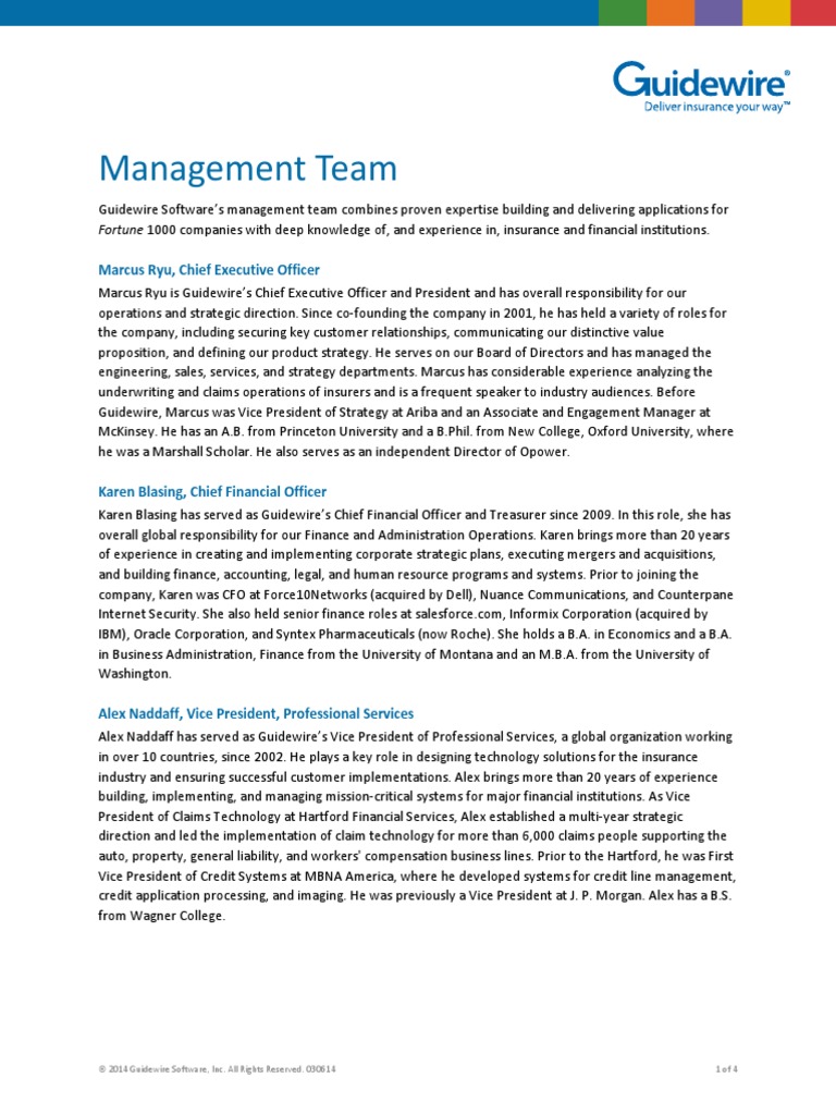 Management Team: Marcus Ryu, Chief Executive Officer | PDF | Chief ...