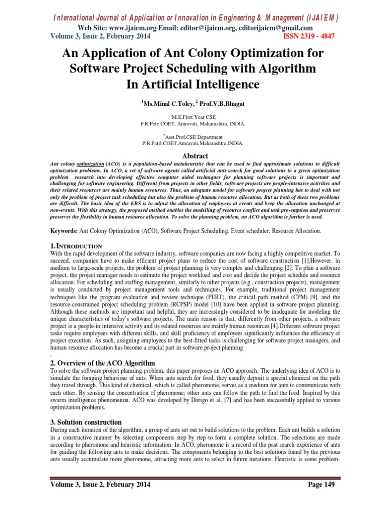 An Application of Ant Colony Optimization For Software Project ...