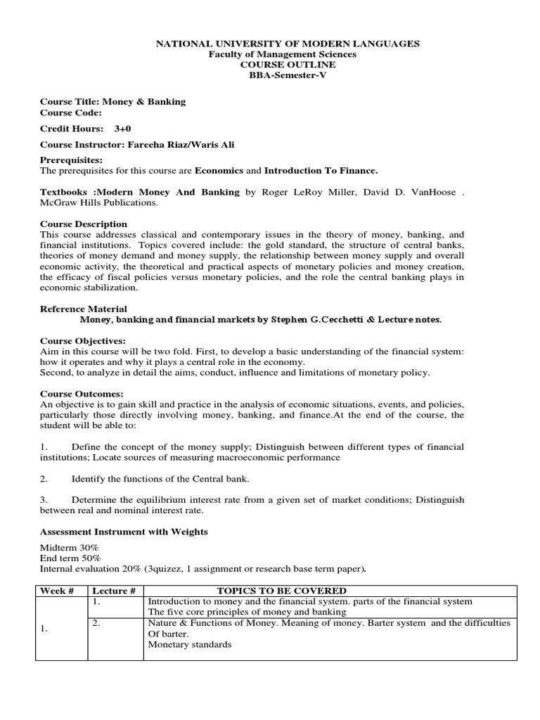 Money & Banking BBA 5th PDF Policy Money