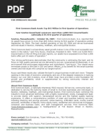 Download First Commons Bank Assets Top 42 Million in First Quarter of Operations by Tiziani Whitmyre public relations  SN21395706 doc pdf