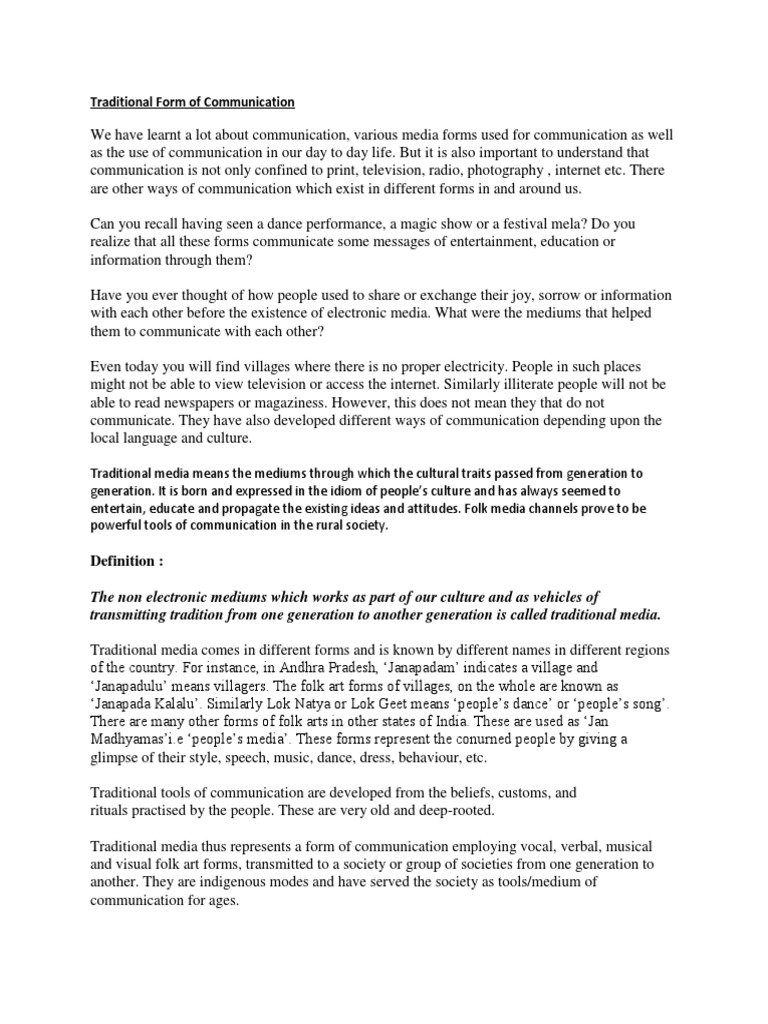 Traditional Form of Communication | PDF | Folklore | Mass Media