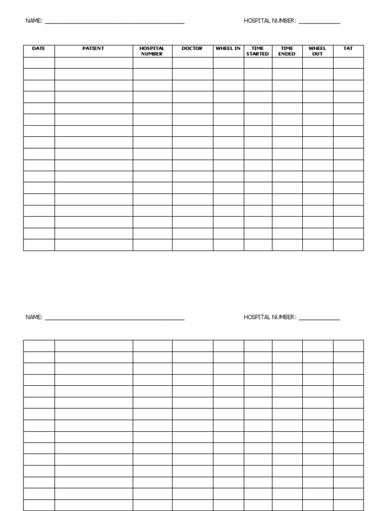 Patient Wheel In/Out Log Template | PDF