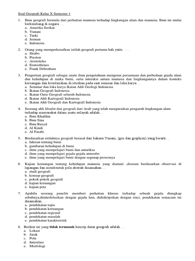 Soal Dan Jawaban Geografi Kelas 10 Pengetahuan Dasar ...