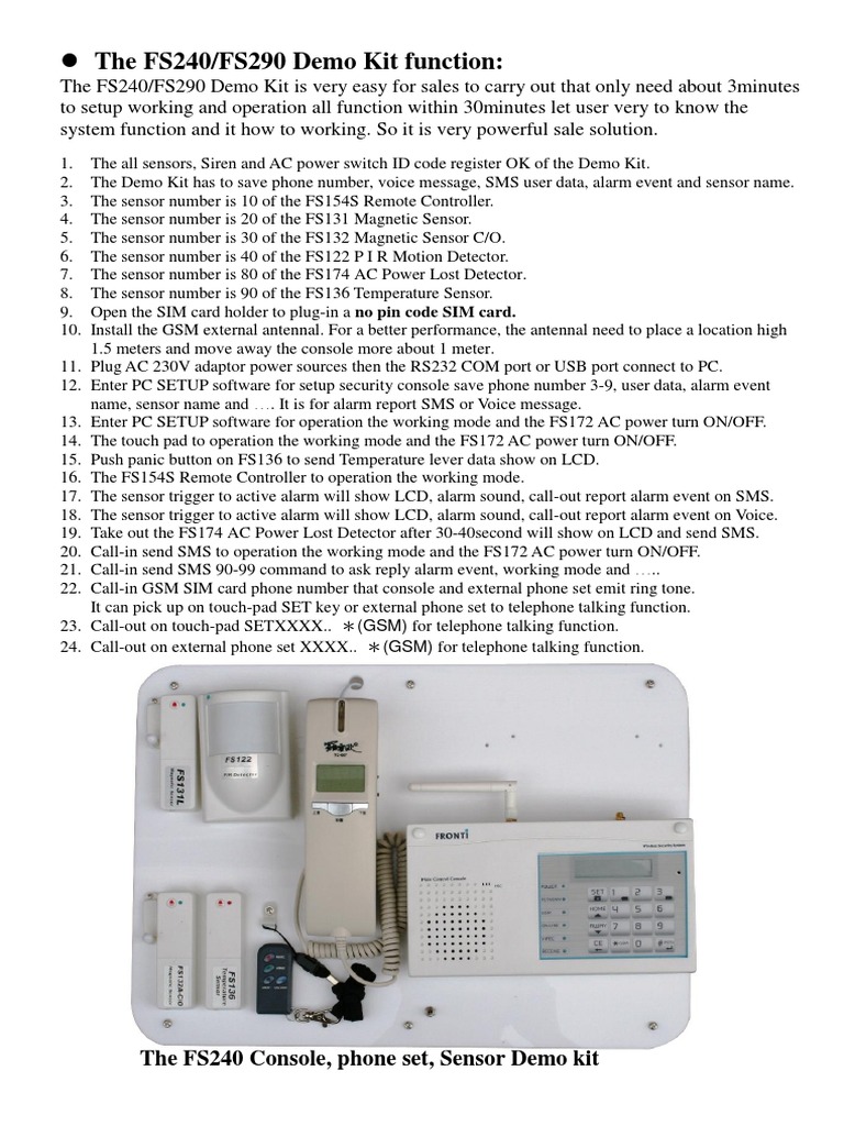 The FS240/FS290 Demo Kit Function | PDF | Short Message Service | Telephone