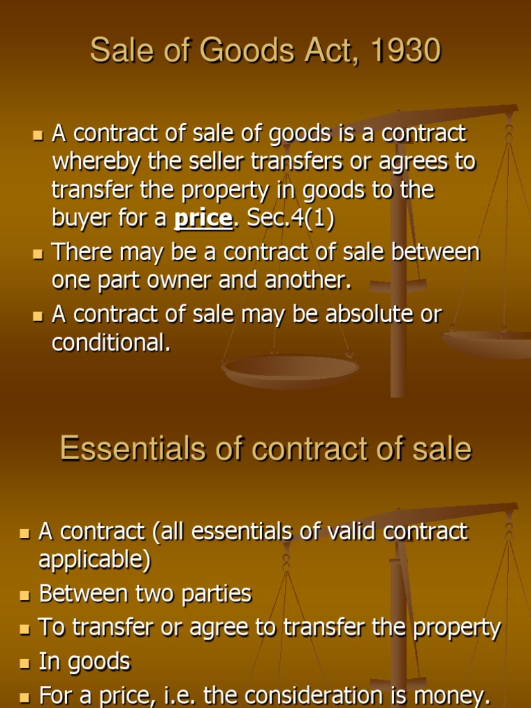 Sales of Goods Act PDF Implied Warranty Lien