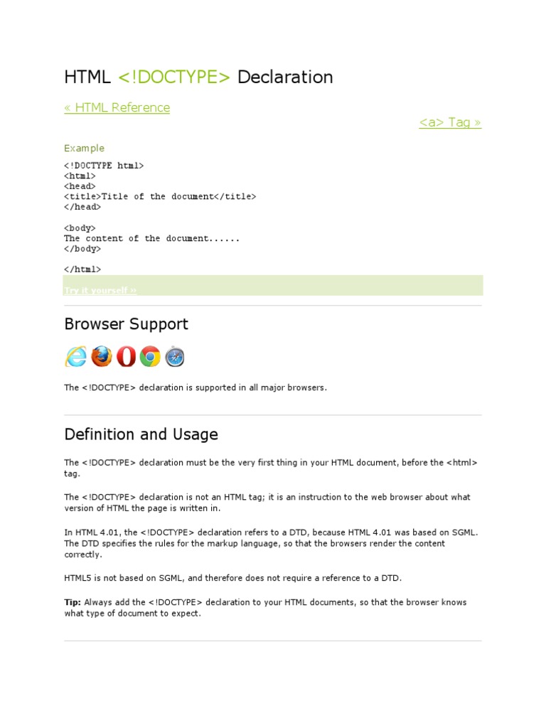 2.HTML Doctype Declaration | Html | Html Element