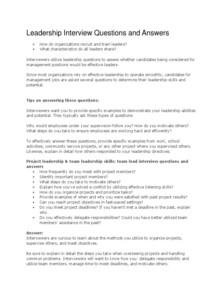 Leadership Interview Questions and Answers Tips On Answering These