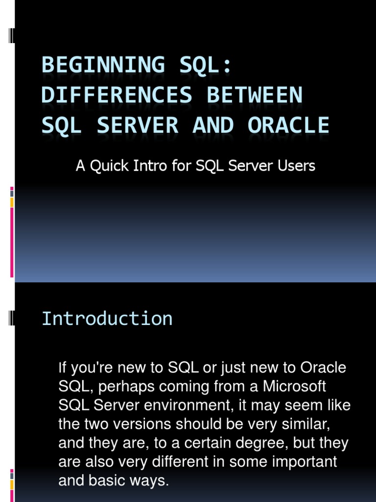 Beginning SQL: Differences Between SQL Server and Oracle | PDF ...