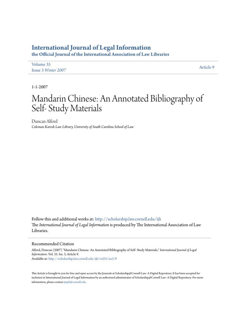 Mandarin Chinese An Annotated Bibliography Of Self Study Materi
