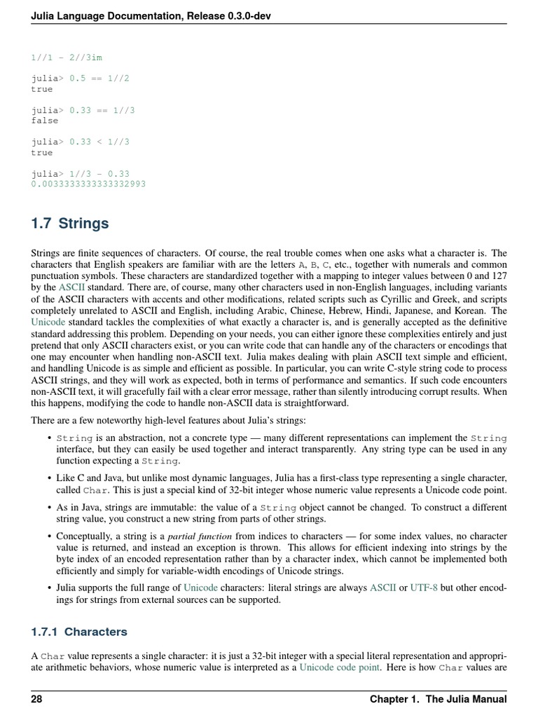 1.7 Strings Julia Language Documentation, Release 0.3.0Dev PDF