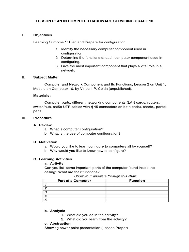 Lesson Plan In Computer Grade 10 Final Pdf Educational Technology