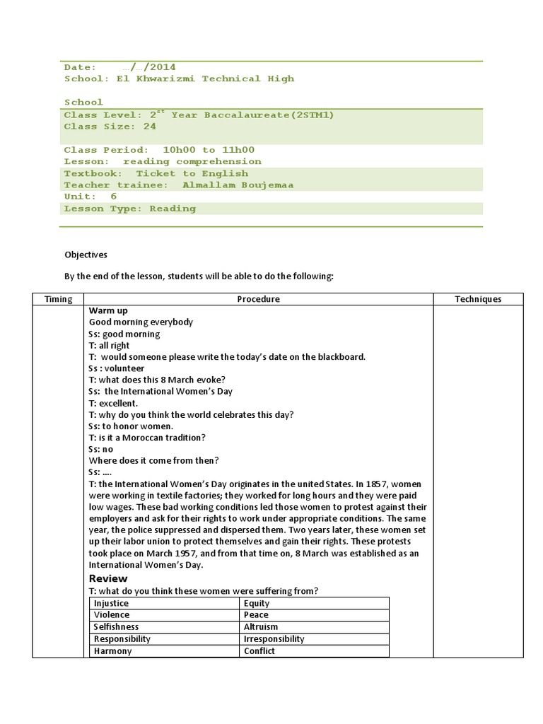 Reading Comprehension Lesson Plan | PDF | Politics