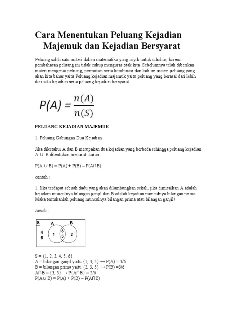 Cara Menentukan Peluang Kejadian Majemuk Dan Kejadian