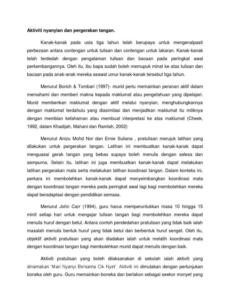 Aktiviti Nyanyian Dan Pergerakan Tangan Pdf