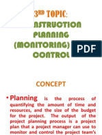 Construction Planning (Monitoring) and Control: 3 Topic