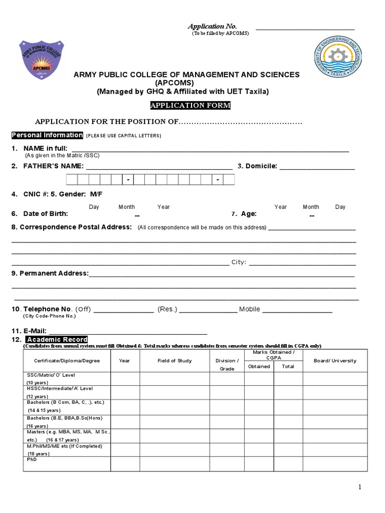 Army Public College of Management and Sciences (Apcoms) (Managed by GHQ ...