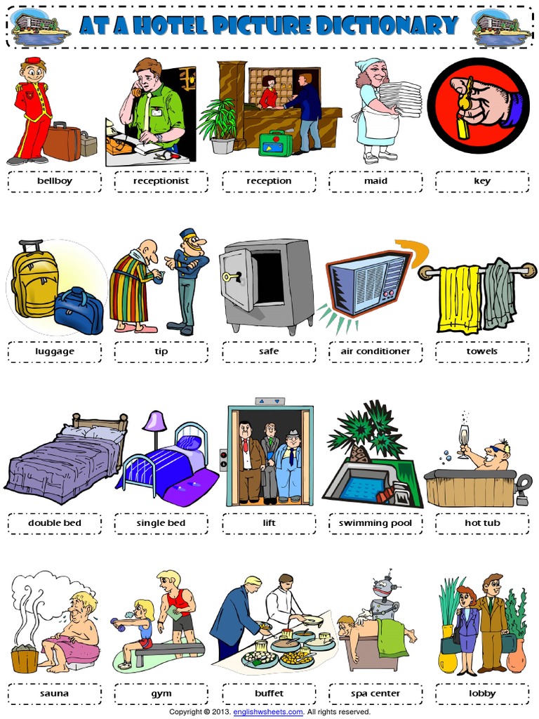 At a Hotel Vocabulary Pictionary Poster Worksheet
