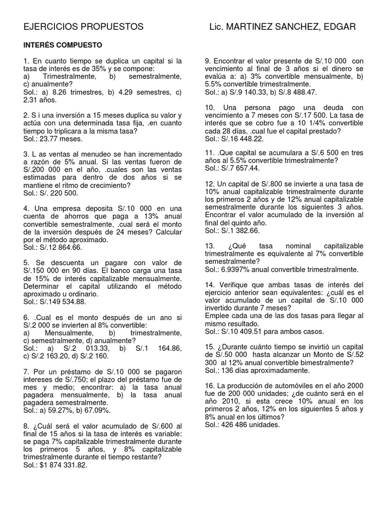 Ejercicios de Interés Compuesto y Financiero | PDF | Interés | Tasas de ...