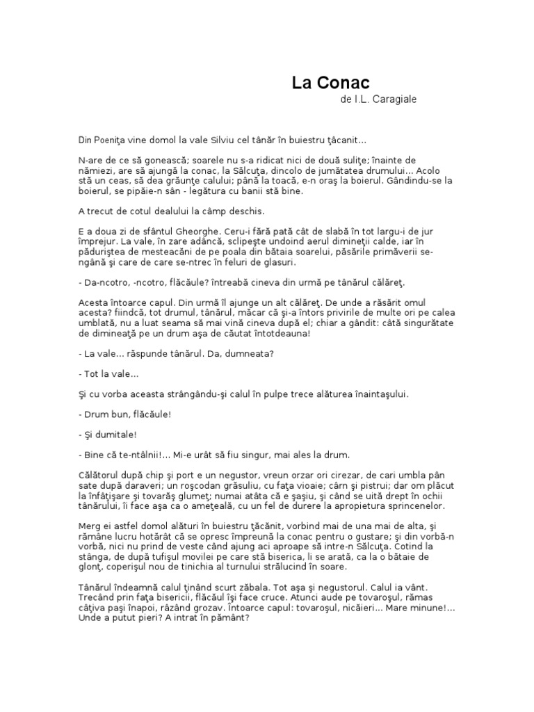 La Conac Ion Luca Caragiale La Conac - I.L. Caragiale | PDF