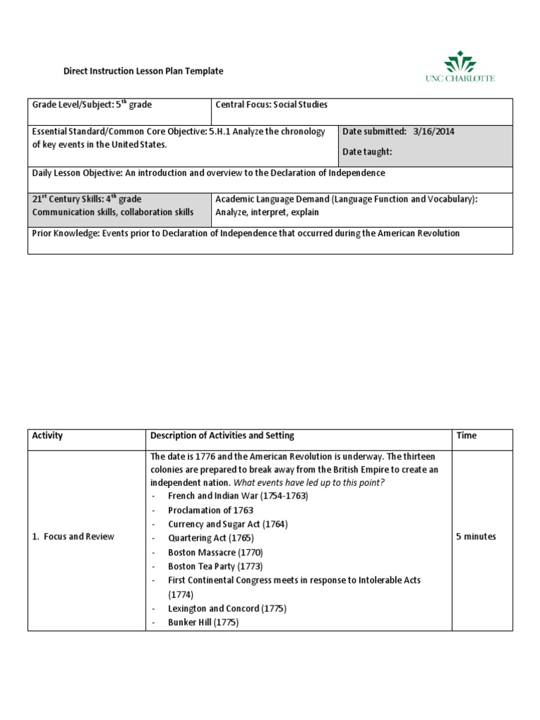 direct instruction lesson plan template social studies Lesson Plan