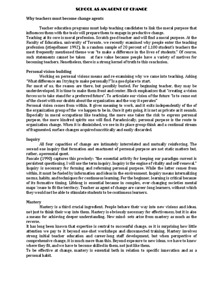 Teachers as Agents of Change | PDF | Teacher Education | Teachers