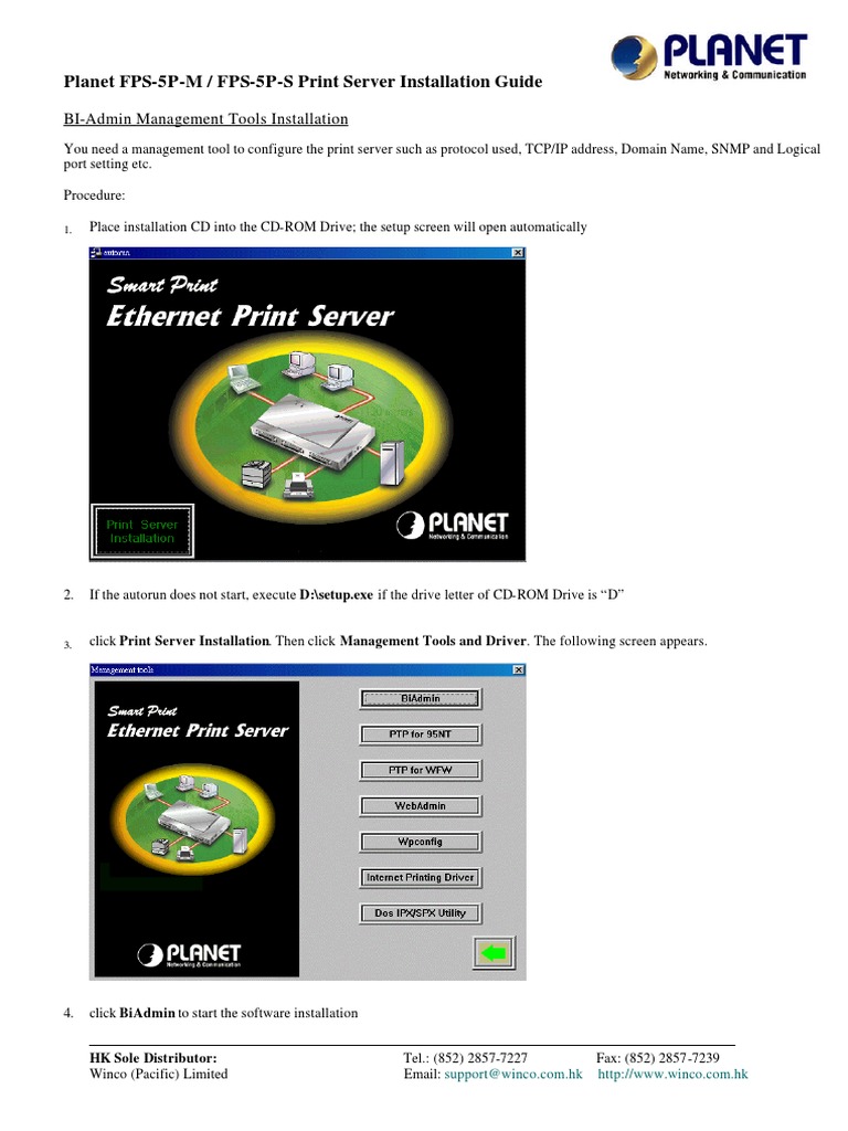 Planet FPS-5P-M / FPS-5P-S Print Server Installation Guide: BI-Admin ...