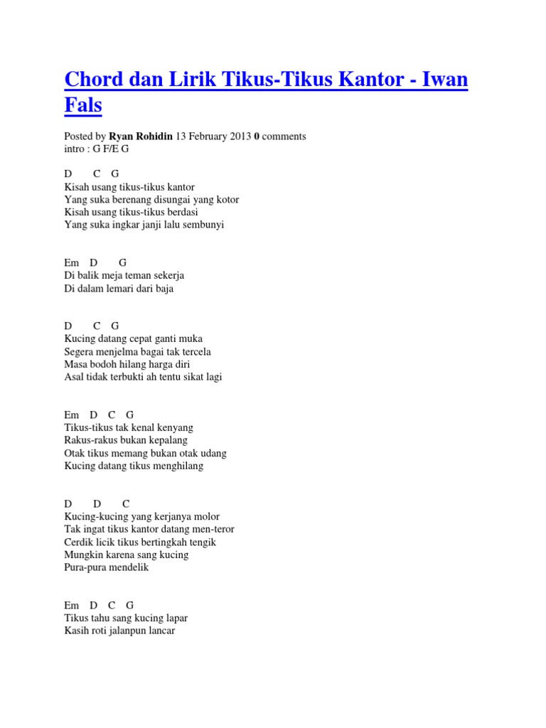 Kunci Gitar Iwan Fals Tikus Kantor Tebak Gambar