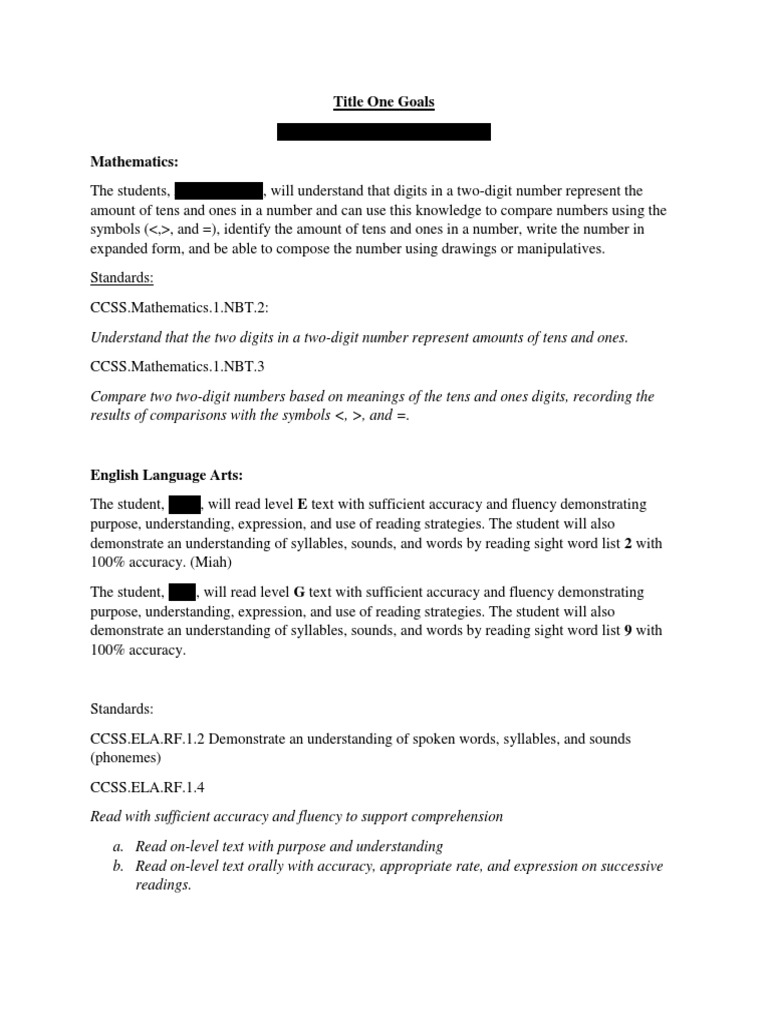 Title One Goals for Math and ELA | PDF