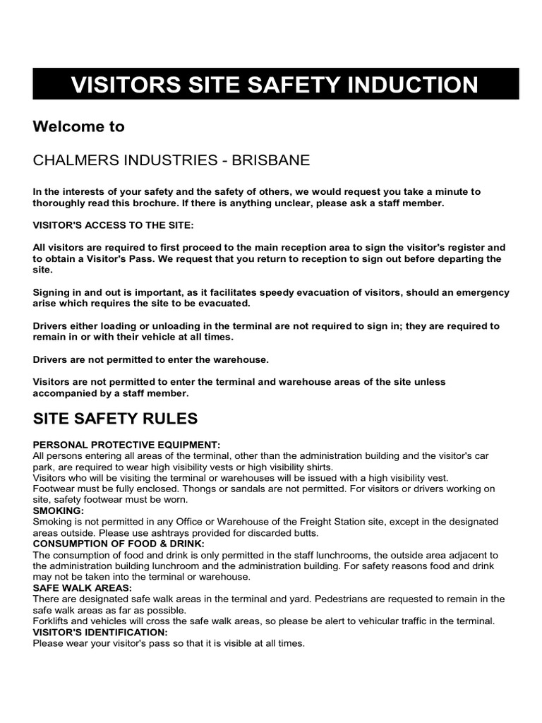 Visitor Safety Guidelines Induction | PDF | Forklift | Traffic
