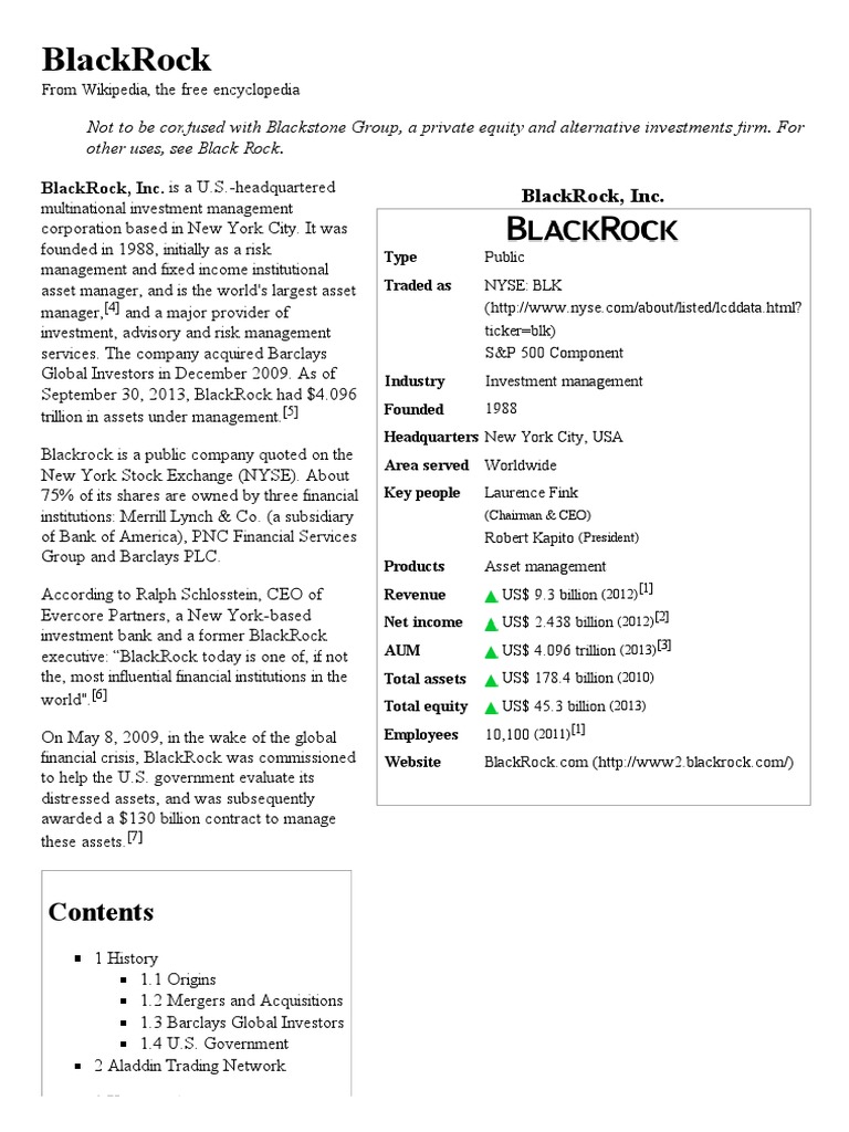 BlackRock - Wikipedia, The Free Encyclopedia | Black Rock | Financial ...